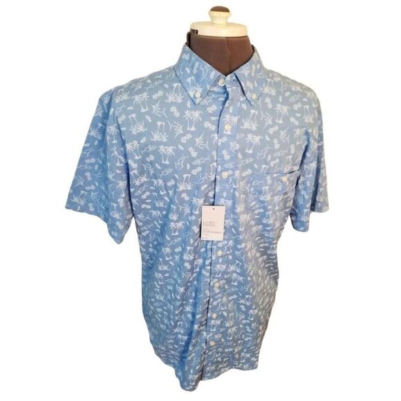 CROFT & Barrow Men's L TALL Blue SAILBOAT PRINT SHORT SLEEVE SHIRT‎ NWT. - Picture 2 of 6